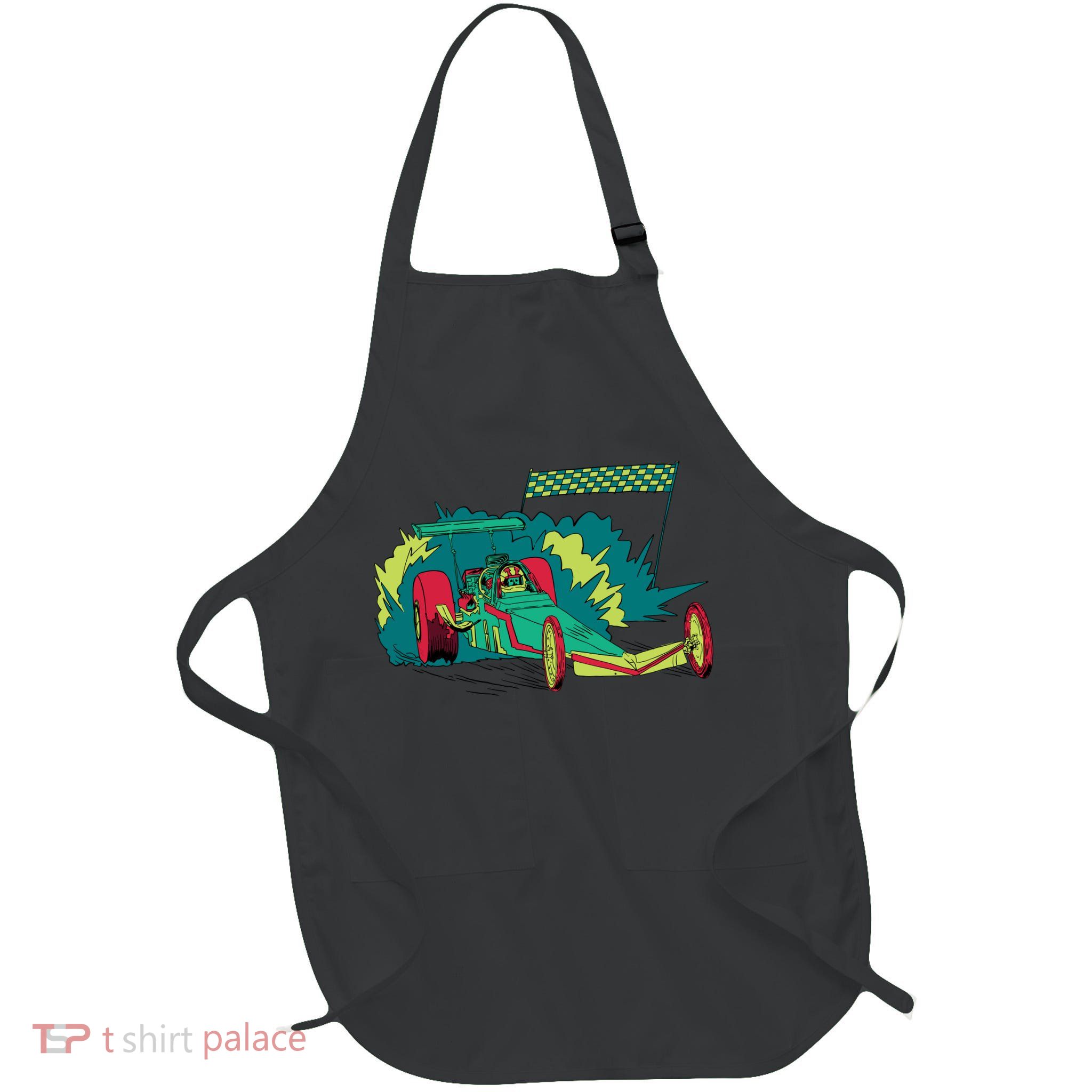 Neon Drag Racing Car Full-Length Apron With Pockets