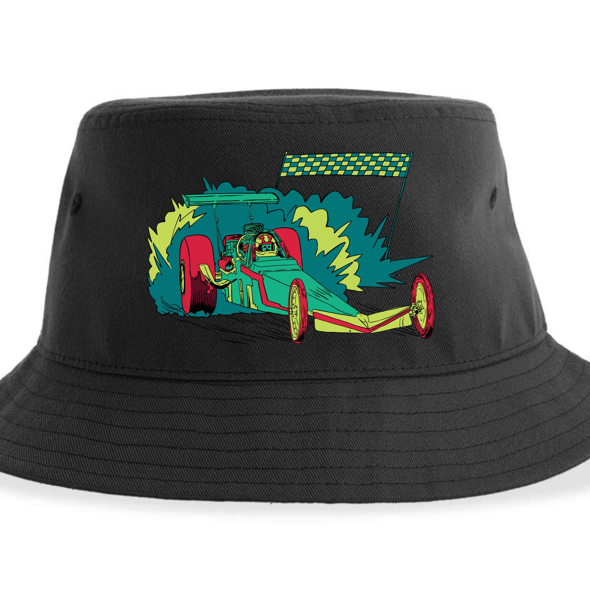 Neon Drag Racing Car Sustainable Bucket Hat