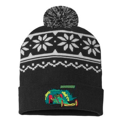 Neon Drag Racing Car USA-Made Snowflake Beanie