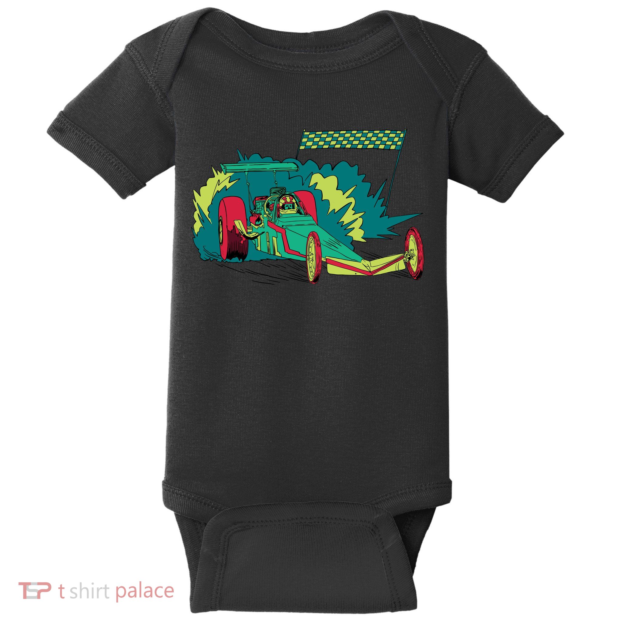 Neon Drag Racing Car Baby Bodysuit
