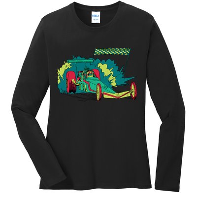 Neon Drag Racing Car Ladies Long Sleeve Shirt