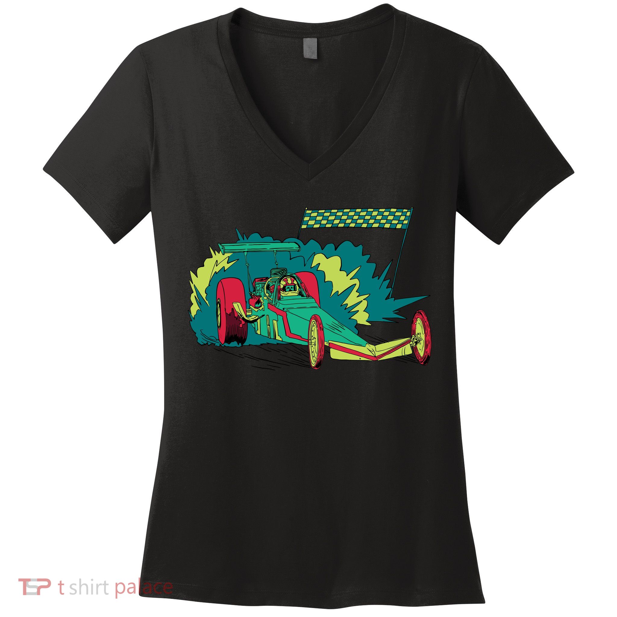 Neon Drag Racing Car Women's V-Neck T-Shirt