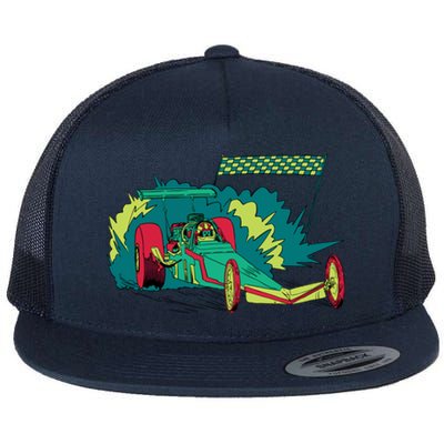 Neon Drag Racing Car Flat Bill Trucker Hat