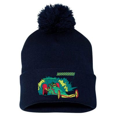 Neon Drag Racing Car Pom Pom 12in Knit Beanie