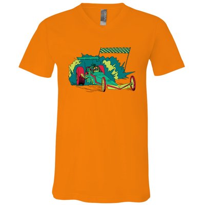 Neon Drag Racing Car V-Neck T-Shirt