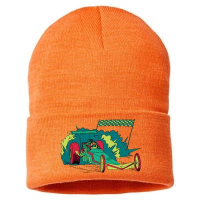 Neon Drag Racing Car Sustainable Knit Beanie