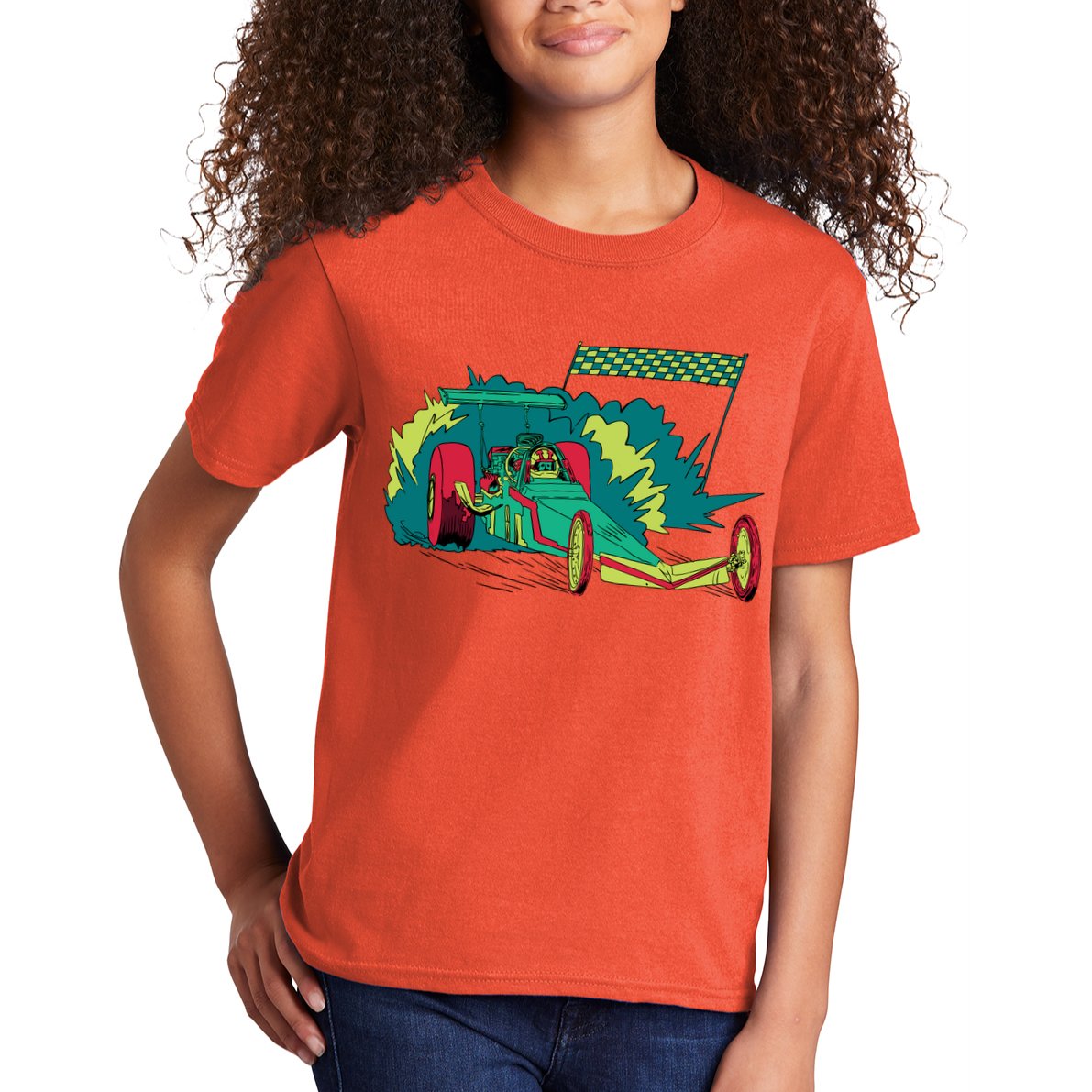 Neon Drag Racing Car Kids T-Shirt
