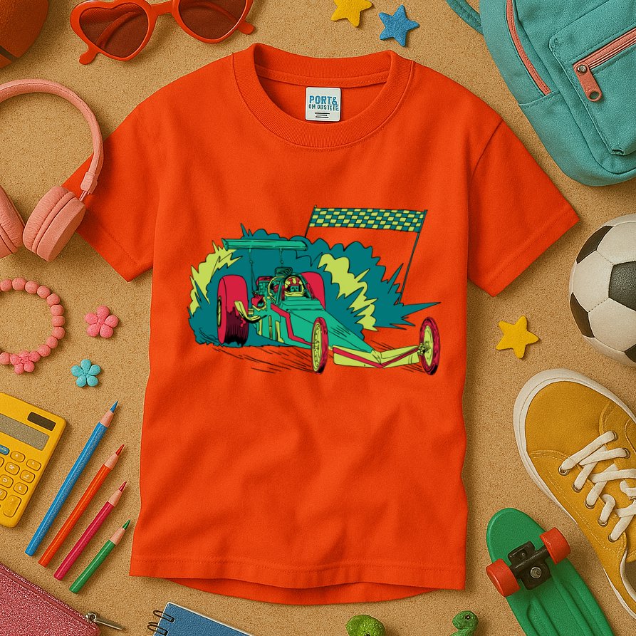Neon Drag Racing Car Kids T-Shirt