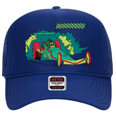 Neon Drag Racing Car High Crown Mesh Back Trucker Hat