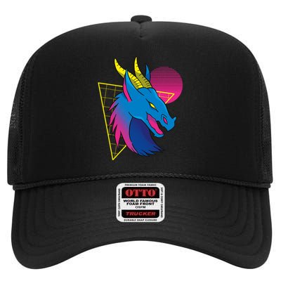 Neon Dragon Face High Crown Mesh Back Trucker Hat