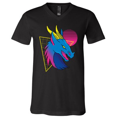 Neon Dragon Face V-Neck T-Shirt