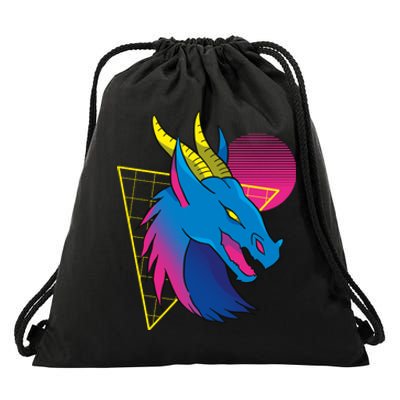 Neon Dragon Face Drawstring Bag