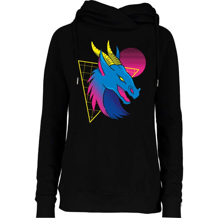 Neon Dragon Face Womens Funnel Neck Pullover Hood