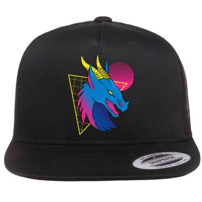 Neon Dragon Face Flat Bill Trucker Hat