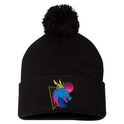 Neon Dragon Face Pom Pom 12in Knit Beanie