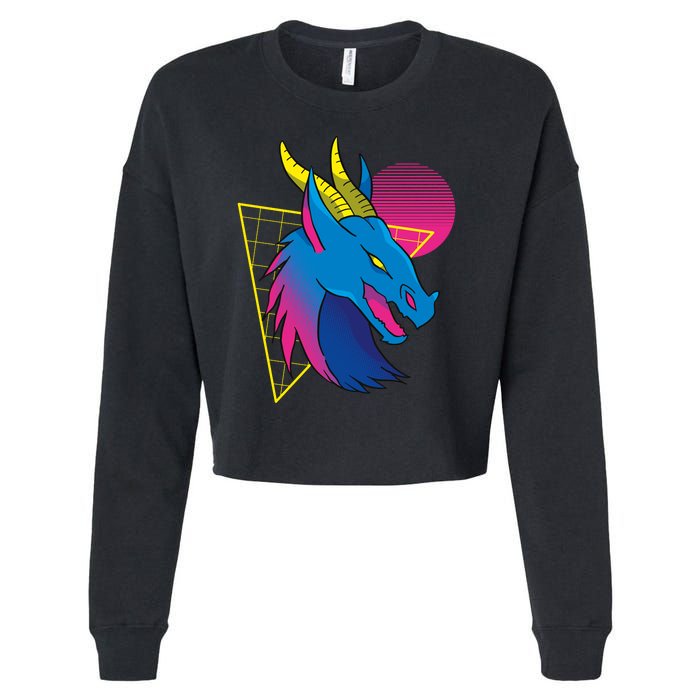 Neon Dragon Face Cropped Pullover Crew