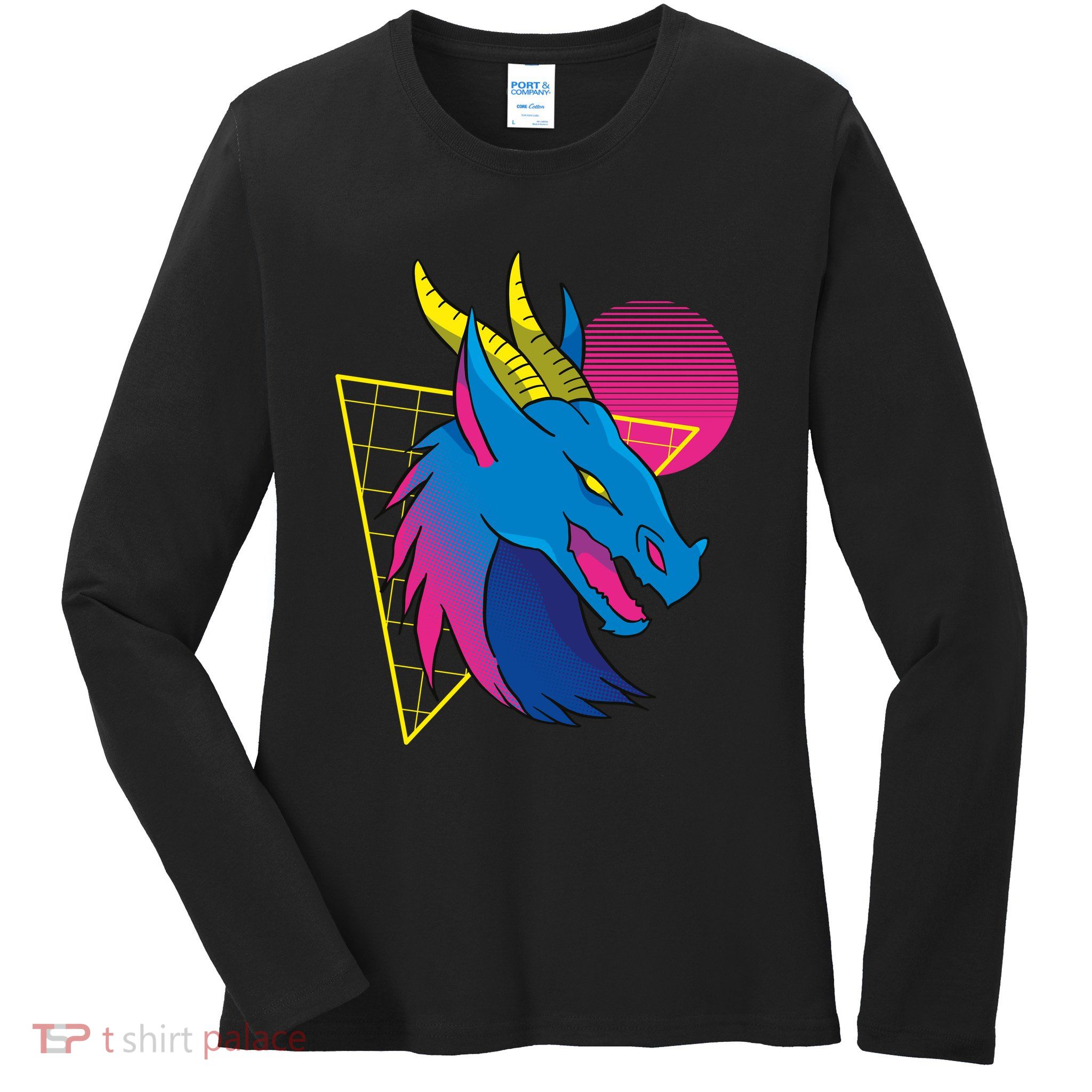 Neon Dragon Face Ladies Long Sleeve Shirt
