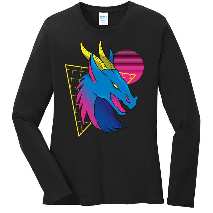 Neon Dragon Face Ladies Long Sleeve Shirt