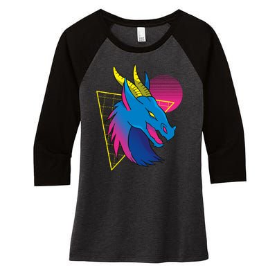 Neon Dragon Face Women's Tri-Blend 3/4-Sleeve Raglan Shirt