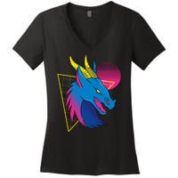 Neon Dragon Face Women's V-Neck T-Shirt