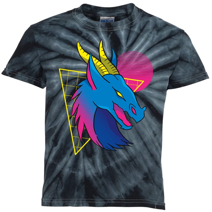 Neon Dragon Face Kids Tie-Dye T-Shirt