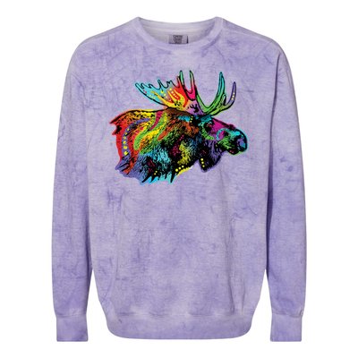 Neon Moose Colorful Animal Portrait Colorblast Crewneck Sweatshirt