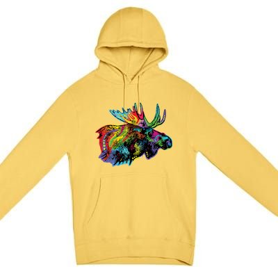 Neon Moose Colorful Animal Portrait Premium Pullover Hoodie