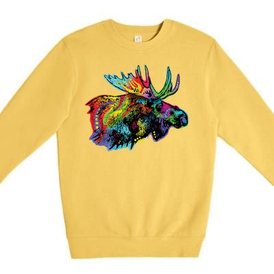 Neon Moose Colorful Animal Portrait Premium Crewneck Sweatshirt