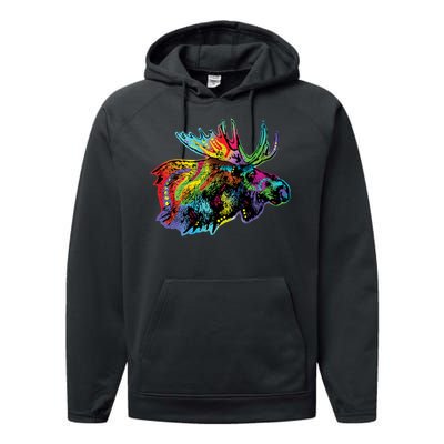 Neon Moose Colorful Animal Portrait Performance Fleece Hoodie