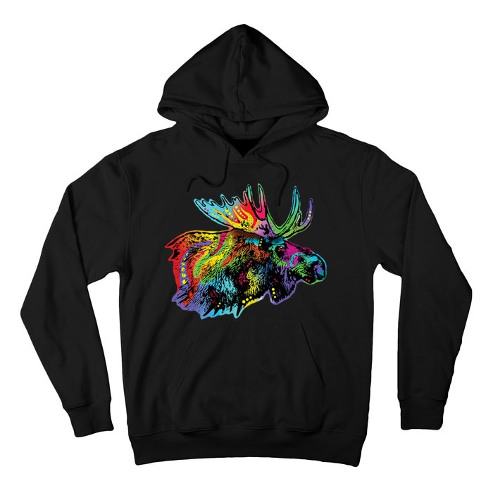 Neon Moose Colorful Animal Portrait Hoodie