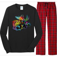 Neon Moose Colorful Animal Portrait Long Sleeve Pajama Set