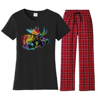 Neon Moose Colorful Animal Portrait Women's Flannel Pajama Set