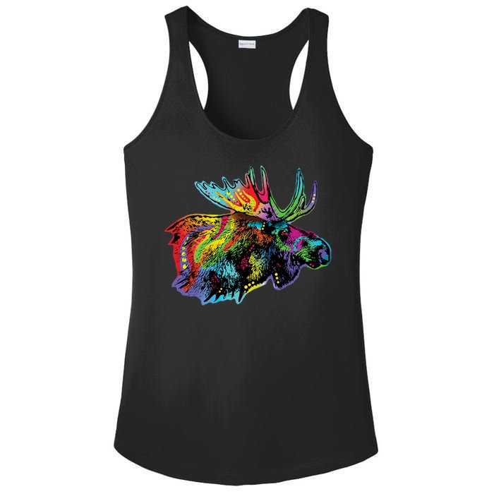 Neon Moose Colorful Animal Portrait Ladies PosiCharge Competitor Racerback Tank