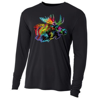 Neon Moose Colorful Animal Portrait Cooling Performance Long Sleeve Crew