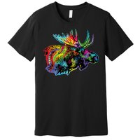 Neon Moose Colorful Animal Portrait Premium T-Shirt