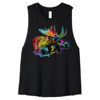 Neon Moose Colorful Animal Portrait Women's Racerback Cropped Tank