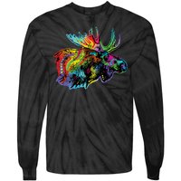 Neon Moose Colorful Animal Portrait Tie-Dye Long Sleeve Shirt