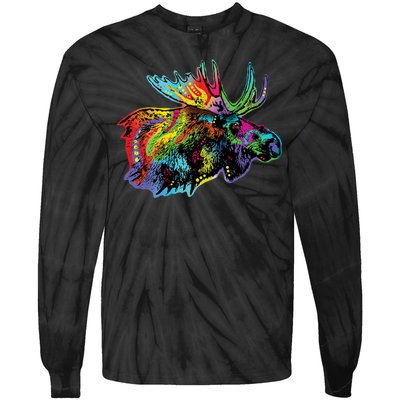 Neon Moose Colorful Animal Portrait Tie-Dye Long Sleeve Shirt