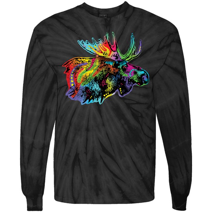 Neon Moose Colorful Animal Portrait Tie-Dye Long Sleeve Shirt