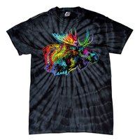 Neon Moose Colorful Animal Portrait Tie-Dye T-Shirt