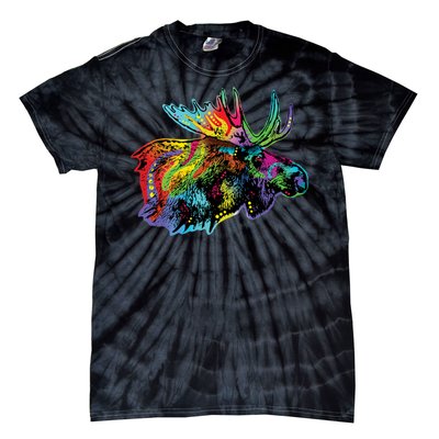 Neon Moose Colorful Animal Portrait Tie-Dye T-Shirt