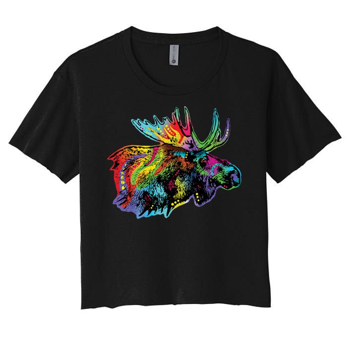 Neon Moose Colorful Animal Portrait Women's Crop Top Tee