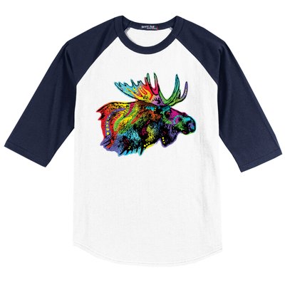 Neon Moose Colorful Animal Portrait Baseball Sleeve Shirt