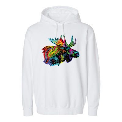 Neon Moose Colorful Animal Portrait Garment-Dyed Fleece Hoodie