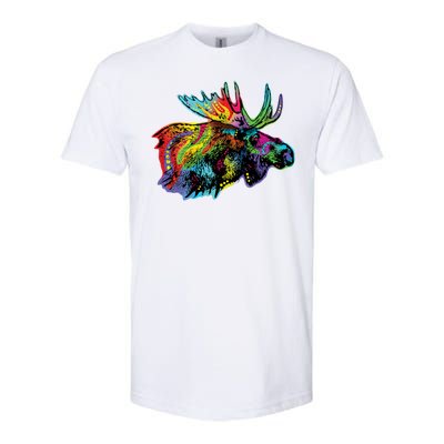 Neon Moose Colorful Animal Portrait Softstyle CVC T-Shirt