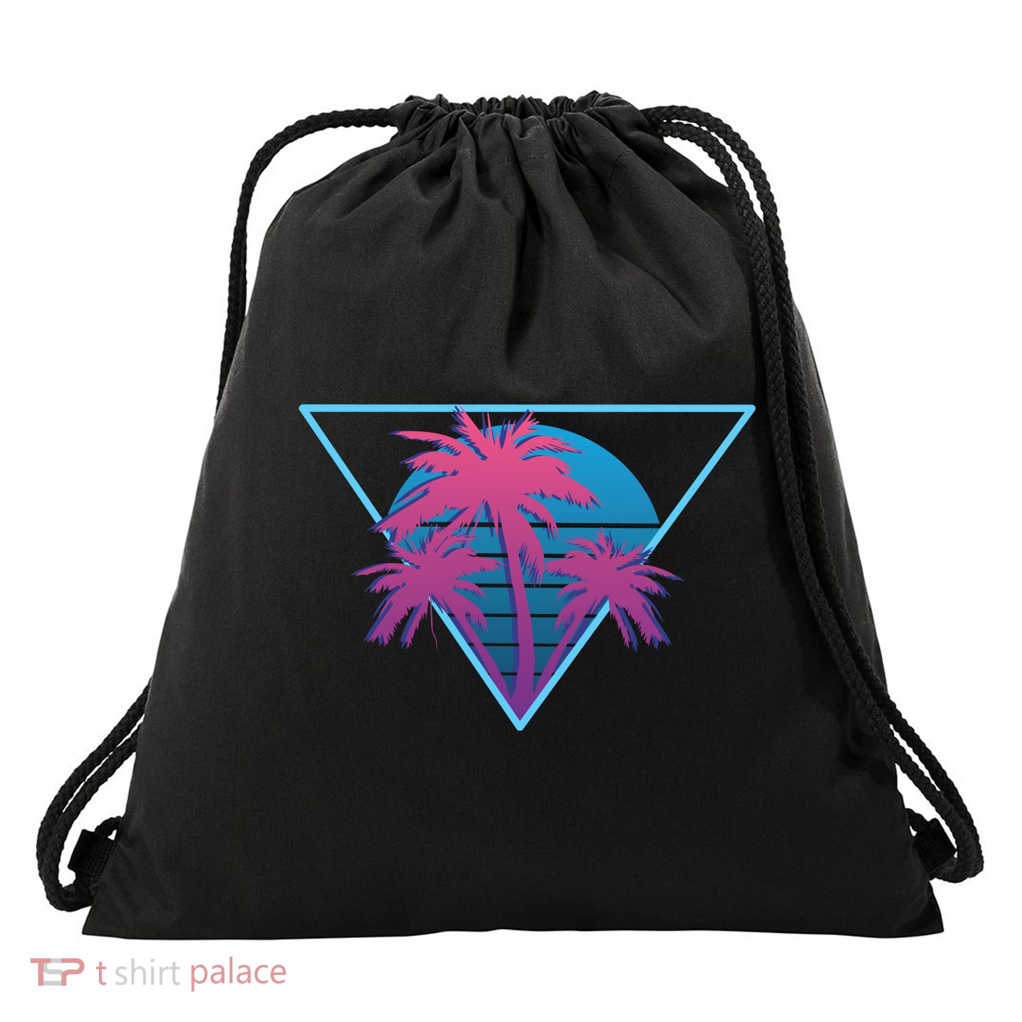 Neon Palm Trees Drawstring Bag