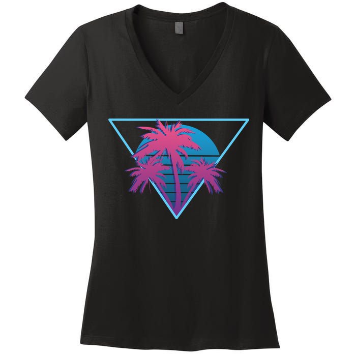 Neon Palm Trees Women's V-Neck T-Shirt