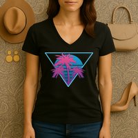 Neon Palm Trees Women's V-Neck T-Shirt