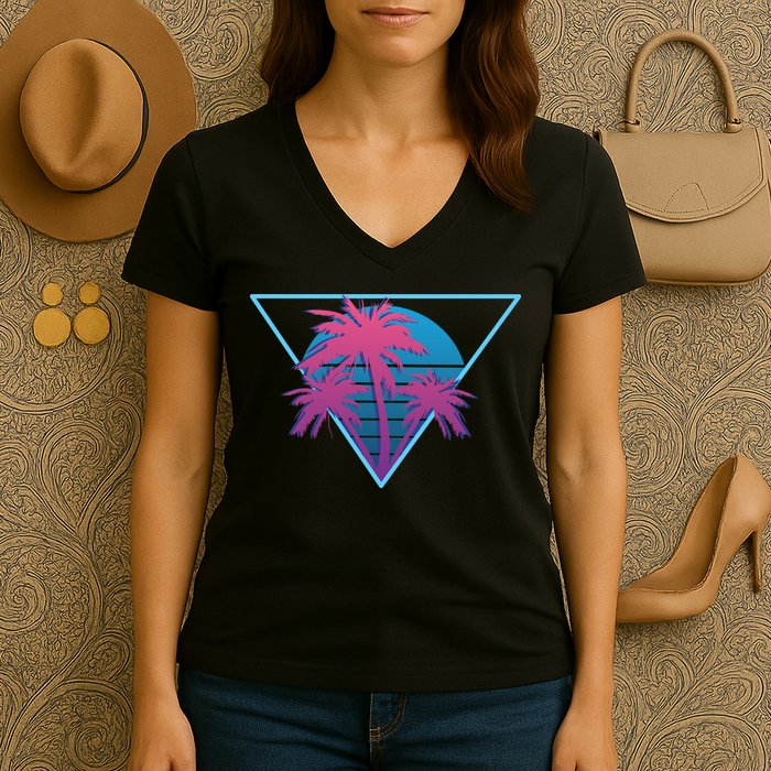Neon Palm Trees Women's V-Neck T-Shirt