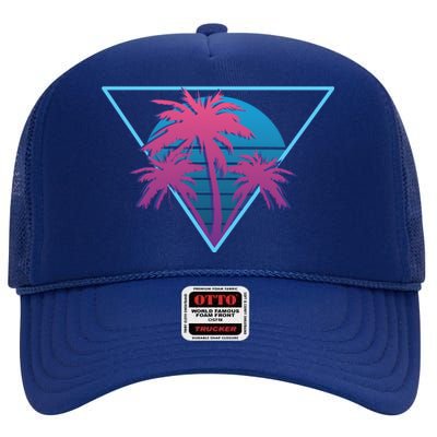 Neon Palm Trees High Crown Mesh Back Trucker Hat